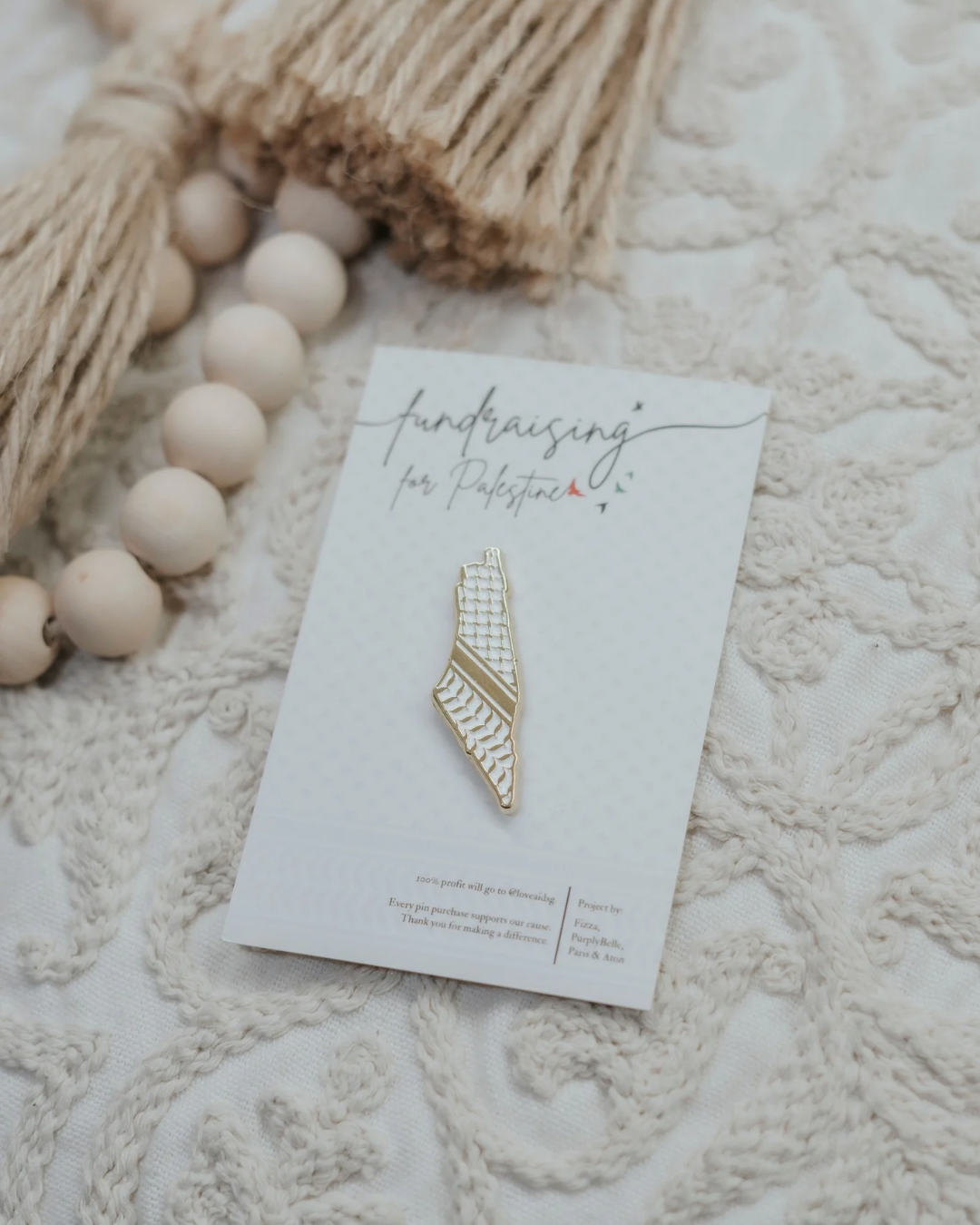 "Land in Keffiyeh" Pin in Black/Gold