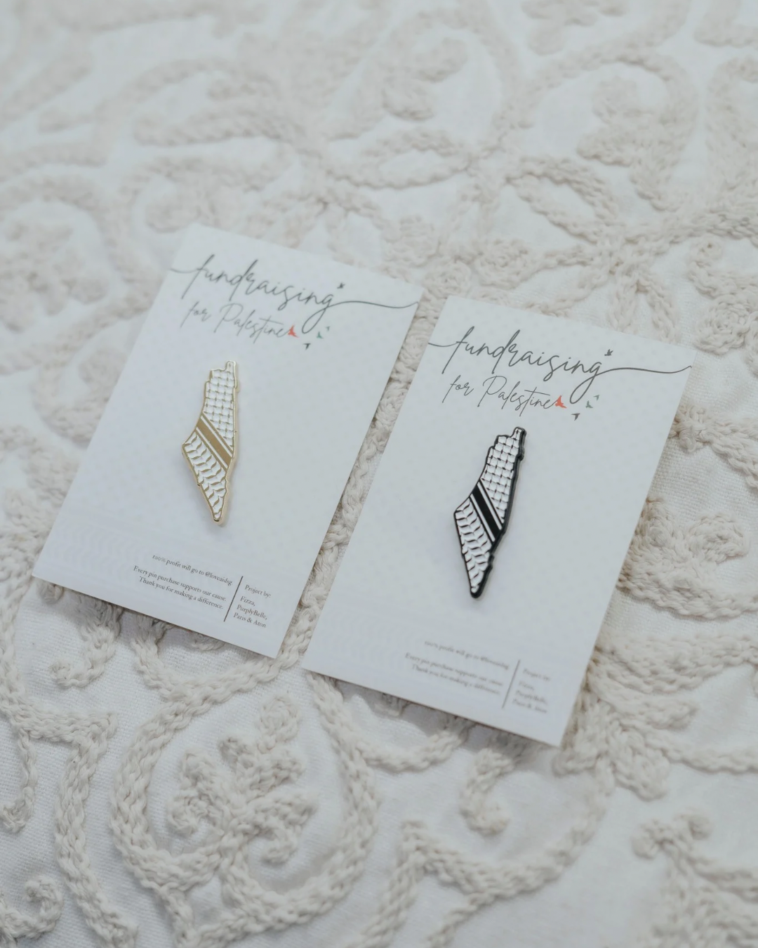 "Land in Keffiyeh" Pin in Black/Gold