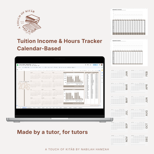 Tuition Income & Hours Tracker (Google Sheets) | Calendar-Based