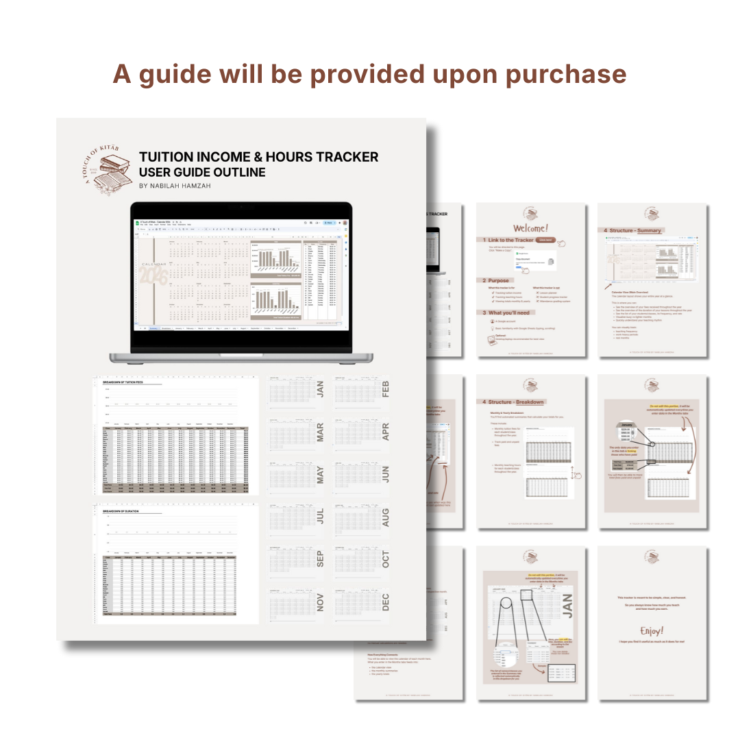 Tuition Income & Hours Tracker (Google Sheets) | Calendar-Based